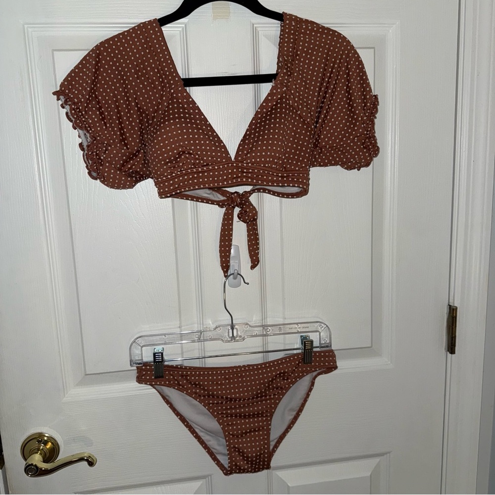 Xhilaration Brown and White Polka Dot Bikini